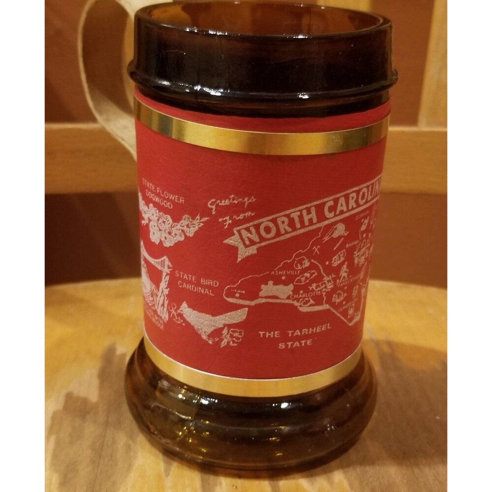 Vintage 1970s NANCO North Carolina Souvenir Wood & Glass Mug 5"H 3" Diameter - Picture 2 of 6